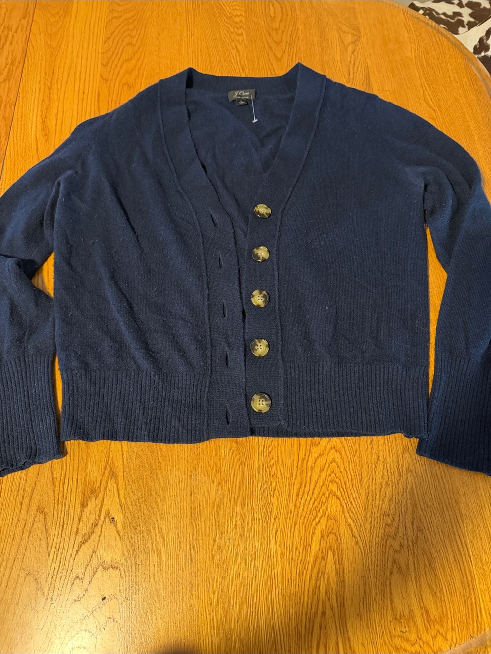 J Crew Vintage Cashmere Navy V-Neck Button Cardigan Sweater - cropped Women's